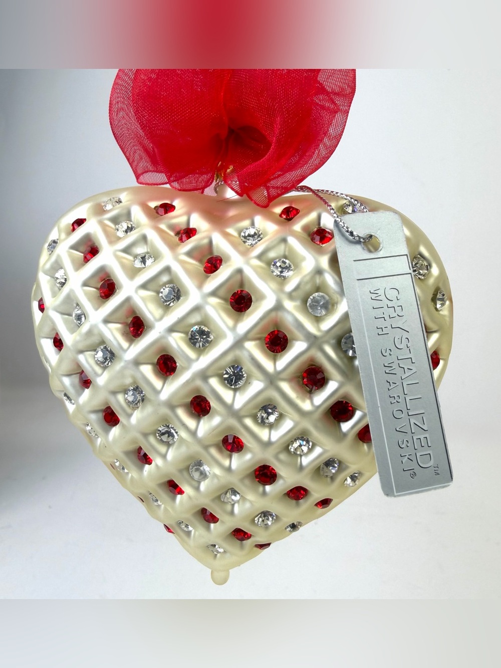 Vintage Swarovski Crystal Hand Blown Glass Heart Ornament Candy Cane Dreams NOS - Picture 3 of 13